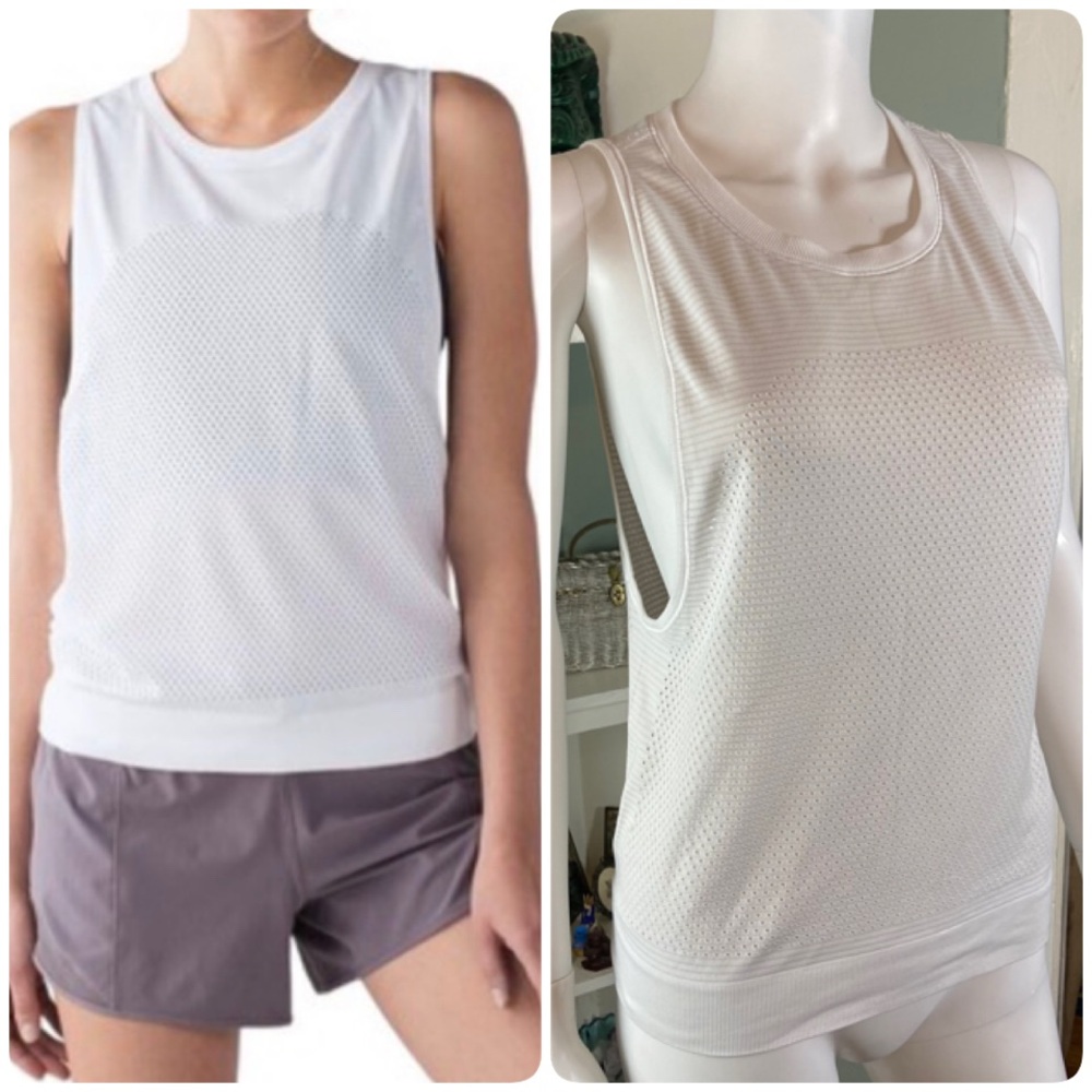 lululemon Breeze By Muscle Tank II White Mesh Athletic Tank XSmall/Small